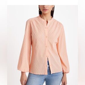 Express Peach Textured Button Up long Balloon Sleeve Shirt womens NEW